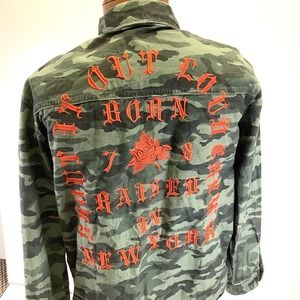 Shout It Out Loud Crew Born Raised In New York 78 Camo Shirt * Mens Sz L * KISS?